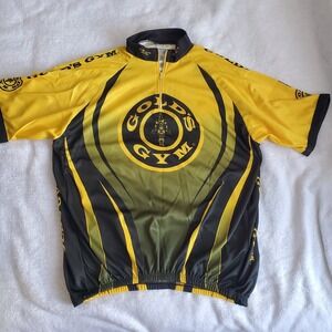Team Gold's Gym Men's Large Yellow Black 1/4 Zip Cycling Jersey Shirt